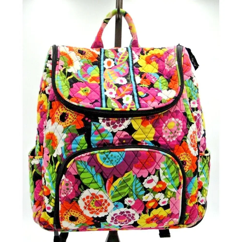 Vera Bradley Va Va Bloom Retired Pattern Backpack 4 Zip Pockets 2 Bottle Holders